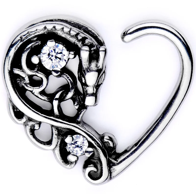 Women's Earrings – Elegant Designs for Every Personality--16 Gauge 3/8 Clear CZ Gem Dragon Den Right Heart Closure Ring