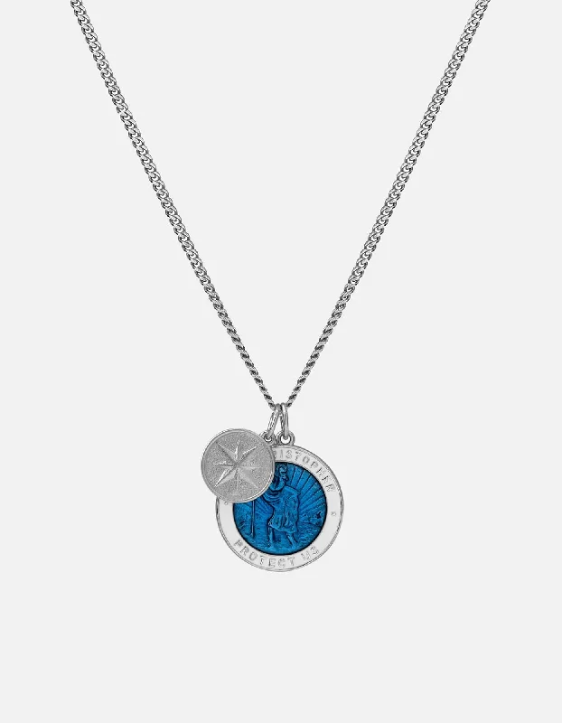 Exclusive Men's Necklaces & Pendants for the Modern Gentleman-Saint Christopher Surf Necklace, Sterling Silver/Caribbean Blue Exclusive Men's Necklaces & Pendants for the Modern Gentleman-Saint Christopher Surf Necklace, Sterling Silver/Caribbean Blue