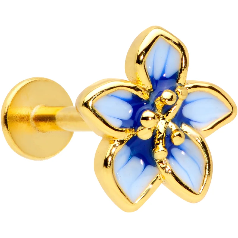 Trendy Lip Rings for Fun and Fashionable Looks16 Gauge 5/16 Gold Tone White Blue Flower Labret Monroe Tragus