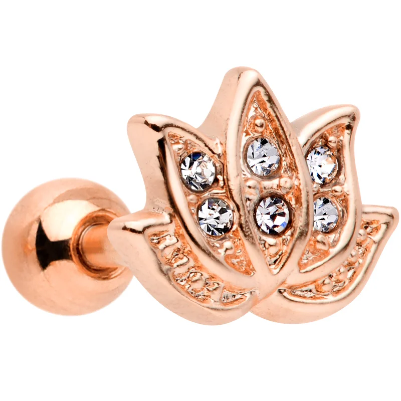 Women's Earrings – Elegant Designs for Every Personality--16 Gauge 1/4 Clear Gem Rose Gold Tone Lotus Flower Cartilage Tragus Earring