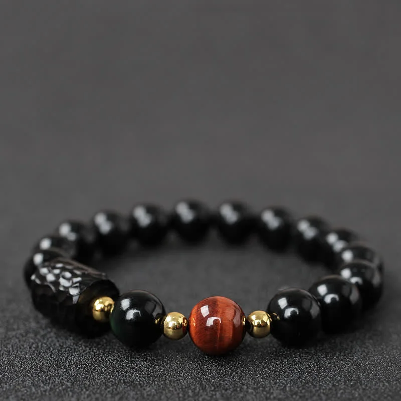 Personalized Braided Leather Bracelets for Men-Black Obsidian Ebony Wood Red Tiger Eye Strength Couple Bracelet Personalized Braided Leather Bracelets for Men-Black Obsidian Ebony Wood Red Tiger Eye Strength Couple Bracelet