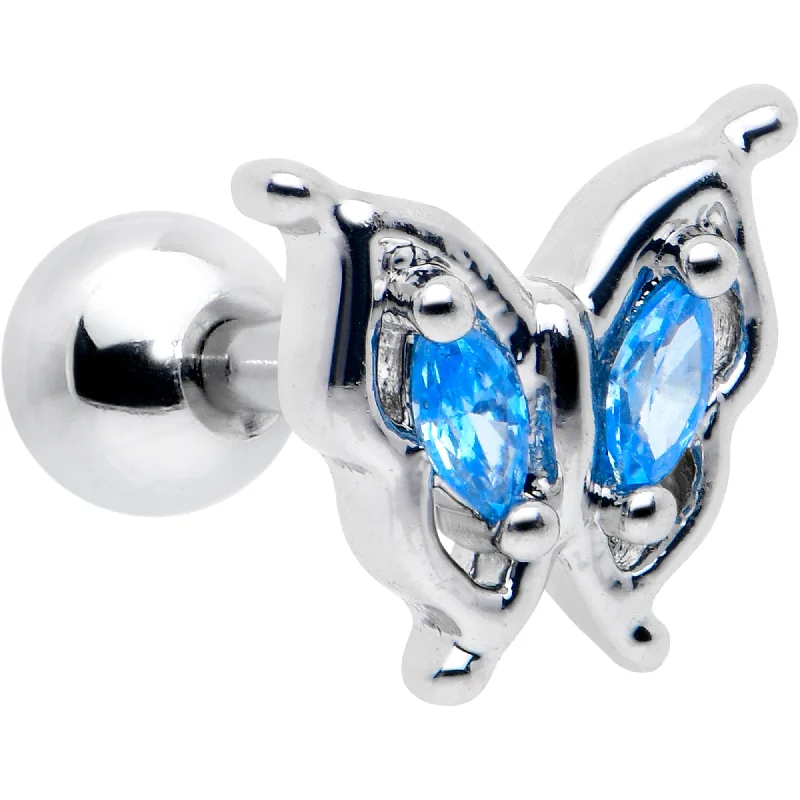Women's Earrings – Elegant Designs for Every Personality--16 Gauge 1/4 Blue Gem Fancy Fab Butterfly Cartilage Tragus Earring