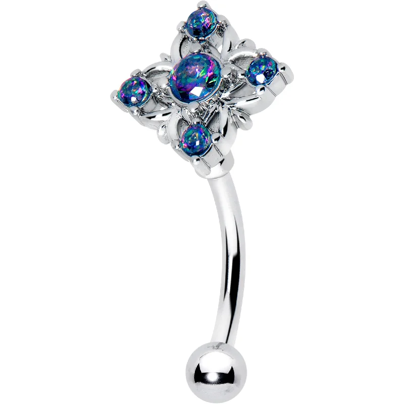 Women's Earrings – Elegant Designs for Every Personality--16 Gauge 5/16 Vitrail CZ Gem Beauty Cross Curved Eyebrow Ring