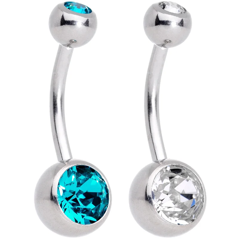 Belly Rings with Beautiful Crystal Accents -Clear Teal Gem Belly Ring Set of 2 Created with Crystals Belly Rings with Beautiful Crystal Accents -Clear Teal Gem Belly Ring Set of 2 Created with Crystals