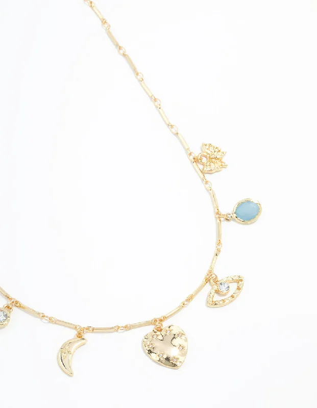 Shop Classic Women's  Necklaces & Pendants with a Modern Twist-Gold Plated Heart & Moon Charm Necklace