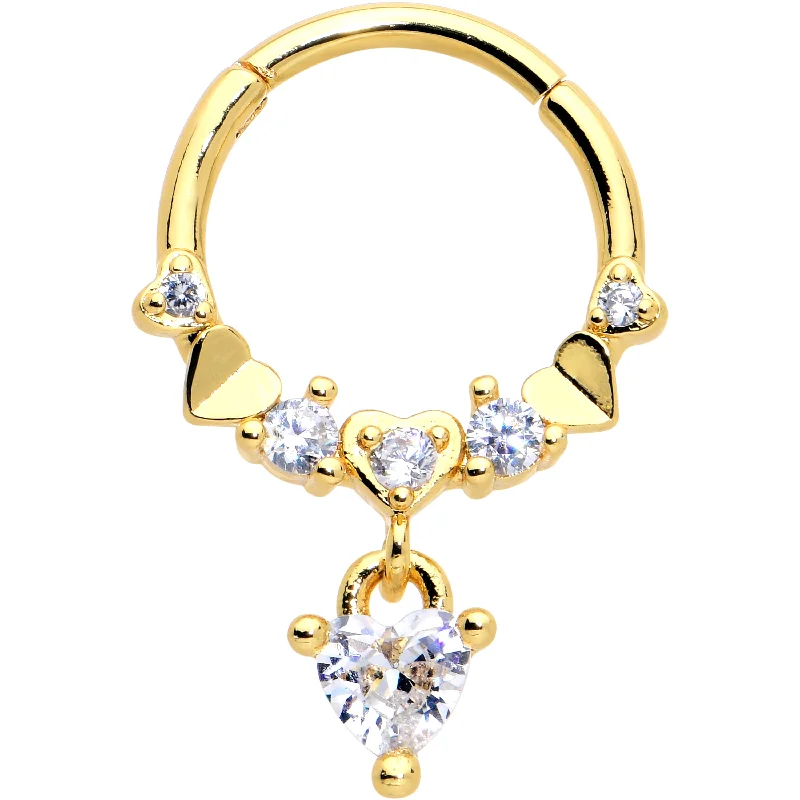 Women's Earrings – Elegant Designs for Every Personality--16 Gauge 3/8 Clear CZ Gem Gold Tone Love Heart Dangle Hinged Segment Ring Women's Earrings – Elegant Designs for Every Personality--16 Gauge 3/8 Clear CZ Gem Gold Tone Love Heart Dangle Hinged Segment Ring