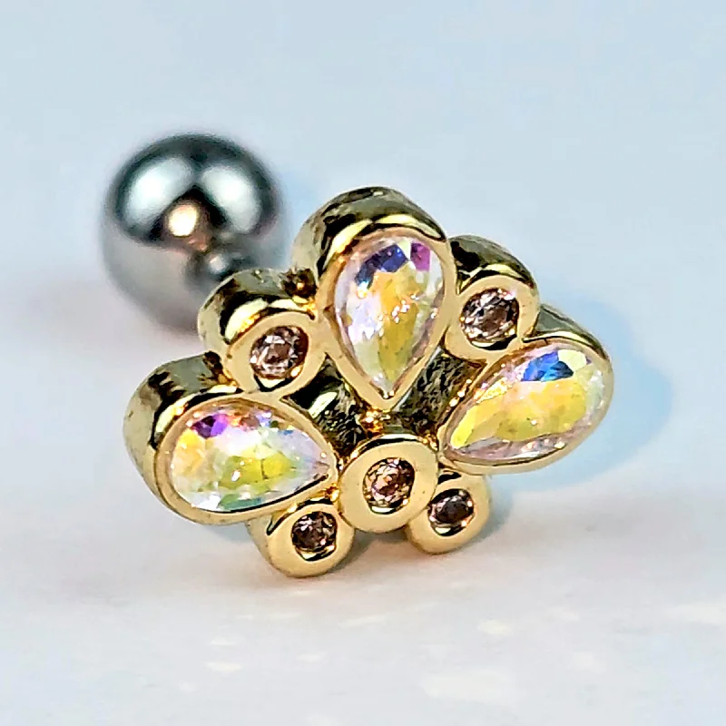 Women's Earrings – Elegant Designs for Every Personality--16 Gauge 1/4 Aurora Gem Golden Crown Deluxe Cartilage Tragus Earring Women's Earrings – Elegant Designs for Every Personality--16 Gauge 1/4 Aurora Gem Golden Crown Deluxe Cartilage Tragus Earring
