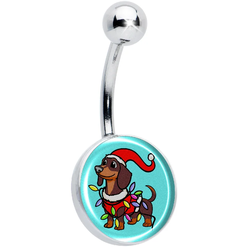 Unique Belly Rings for Bold Style -Christmas Holiday Weiner Dog Belly Ring