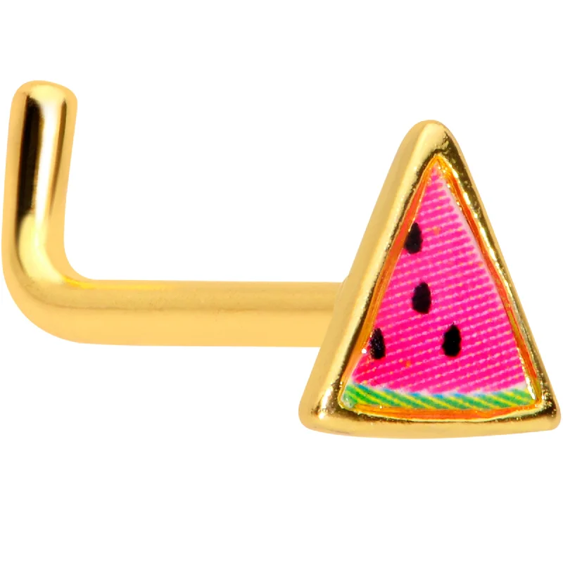 Chunky Nose Rings -18 Gauge 5/16 Gold Tone Watermelon L Shaped Nose Ring