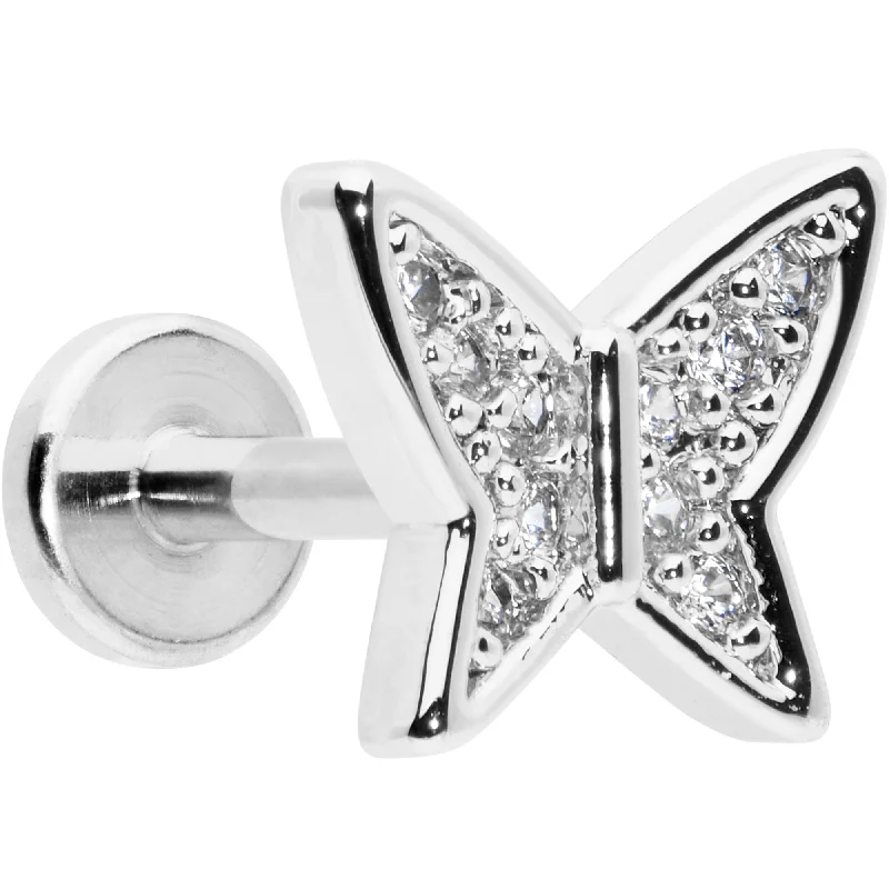 Trendy Lip Rings with Modern Style16 Gauge 1/4 Clear CZ Gem Butterfly Internally Threaded Labret Tragus Trendy Lip Rings with Modern Style16 Gauge 1/4 Clear CZ Gem Butterfly Internally Threaded Labret Tragus