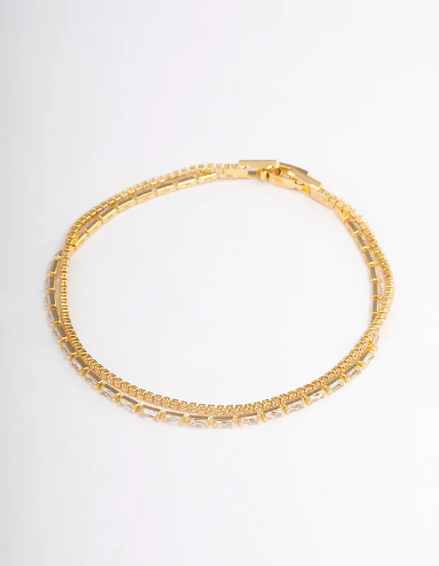 Elegant Bangles for Women with Precious Stones-Gold Plated Dainty Baguette Cupchain Bracelet Elegant Bangles for Women with Precious Stones-Gold Plated Dainty Baguette Cupchain Bracelet