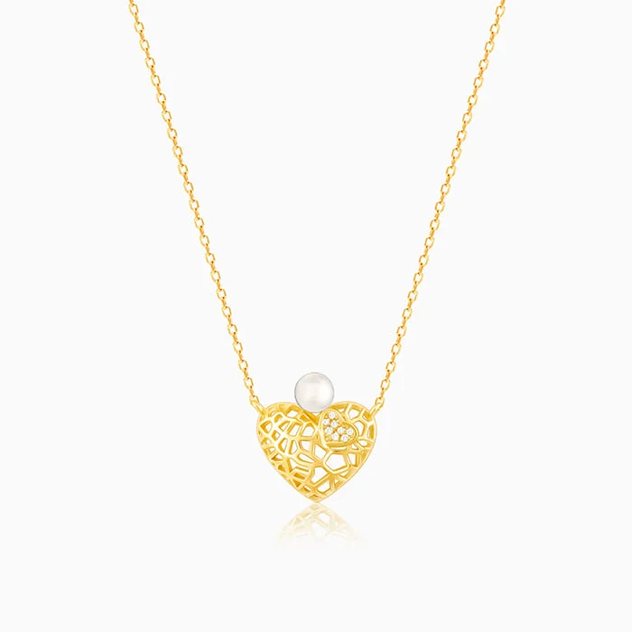 Shop Classic Women's Necklaces & Pendants with a Modern Twist-Golden Filigree Pearl Heart Necklace Shop Classic Women's Necklaces & Pendants with a Modern Twist-Golden Filigree Pearl Heart Necklace