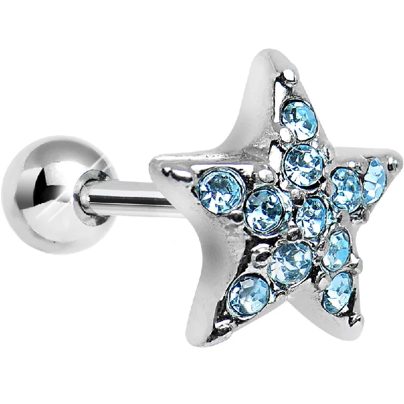Women's Earrings – Elegant Designs for Every Personality--18 Gauge Aqua CZ Feel Like a Star Cartilage Tragus Earring