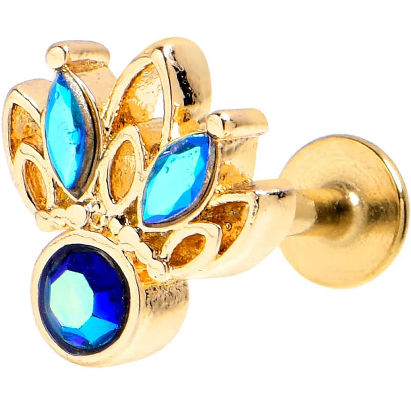 Comfortable Lip Rings for Daily Glam16 Gauge 1/4 Blue Gem Gold Tone Filigree Tiara Labret Comfortable Lip Rings for Daily Glam16 Gauge 1/4 Blue Gem Gold Tone Filigree Tiara Labret