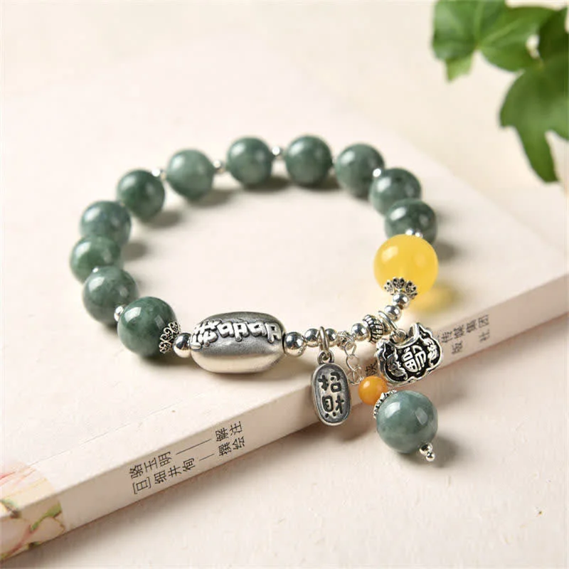 Unique Bangles for Women-Buddha Stones 925 Sterling Silver Cyan Jade Amber Success Bracelet Unique Bangles for Women-Buddha Stones 925 Sterling Silver Cyan Jade Amber Success Bracelet