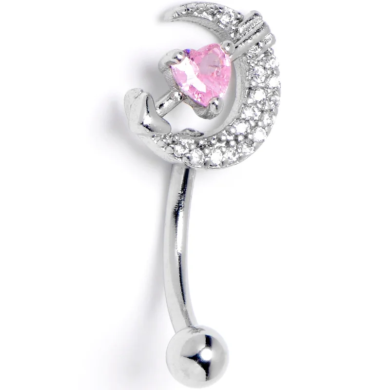 Women's Earrings – Elegant Designs for Every Personality--16 Gauge 5/16 Clear Pink CZ Gem Moon Lover Curved Eyebrow Ring