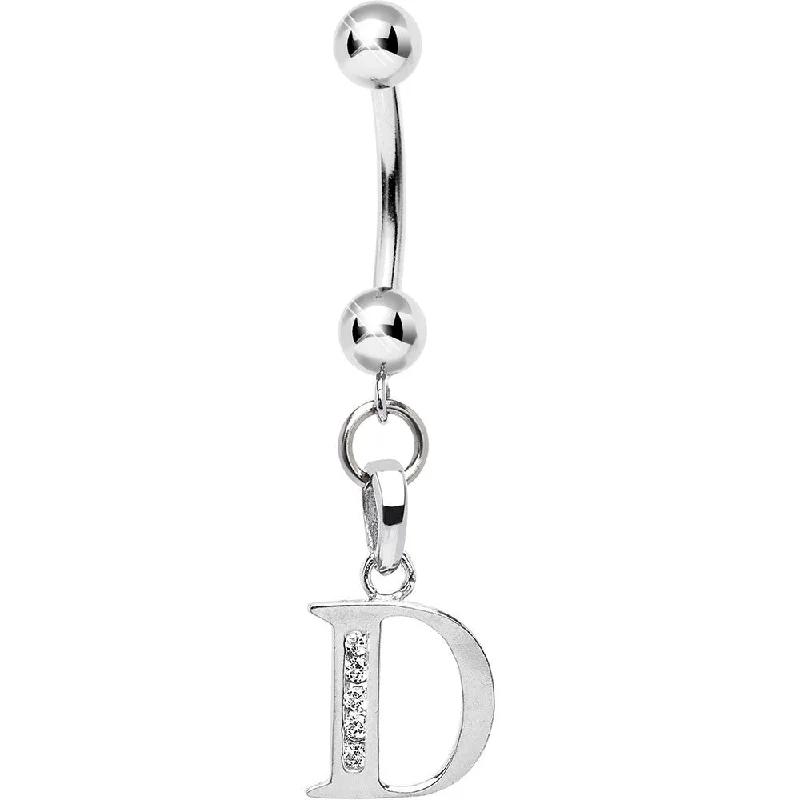 Unique Belly Rings with Creative Designs -16 Gauge Solid 14kt White Gold CZ Initial D Belly Ring Unique Belly Rings with Creative Designs -16 Gauge Solid 14kt White Gold CZ Initial D Belly Ring