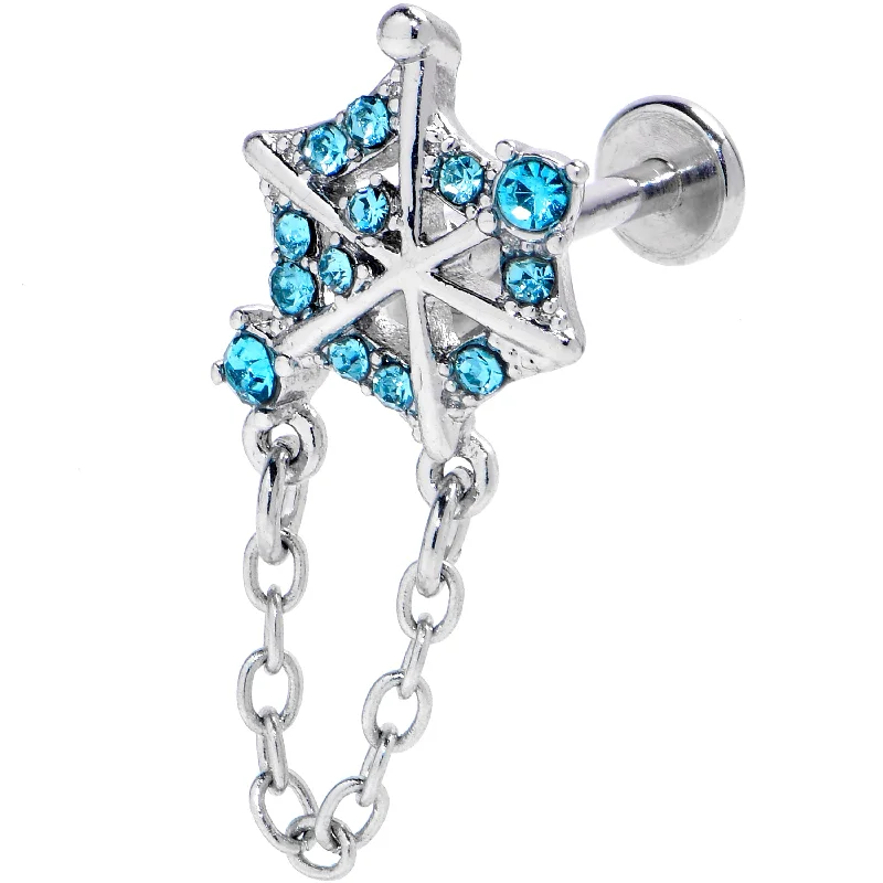 Lip Rings with Smooth, Shiny Finish16 Gauge 5/16 Blue Gem Spiderweb Chain Dangle Labret Monroe Tragus Lip Rings with Smooth, Shiny Finish16 Gauge 5/16 Blue Gem Spiderweb Chain Dangle Labret Monroe Tragus