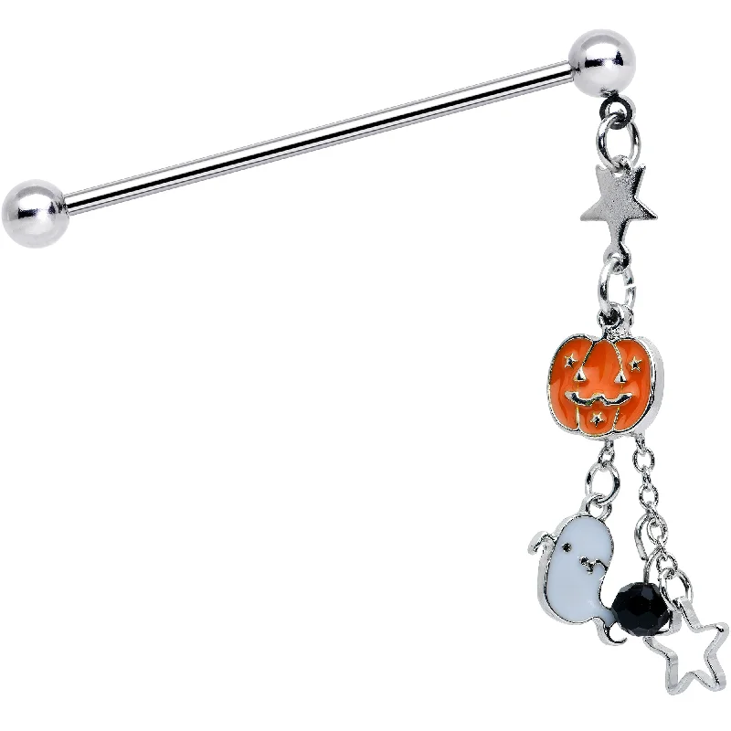 Women's Earrings – Elegant Designs for Every Personality--14 Gauge Halloween Pumpkin Ghost Chain Dangle Industrial Barbell 38mm Women's Earrings – Elegant Designs for Every Personality--14 Gauge Halloween Pumpkin Ghost Chain Dangle Industrial Barbell 38mm