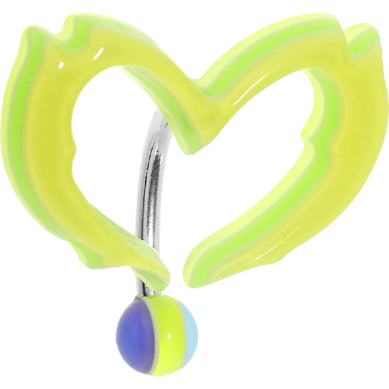 Comfortable Belly Rings with Simple Design -Yellow Acrylic Multi Layered Tribal Heart Top Mount Belly Ring Comfortable Belly Rings with Simple Design -Yellow Acrylic Multi Layered Tribal Heart Top Mount Belly Ring