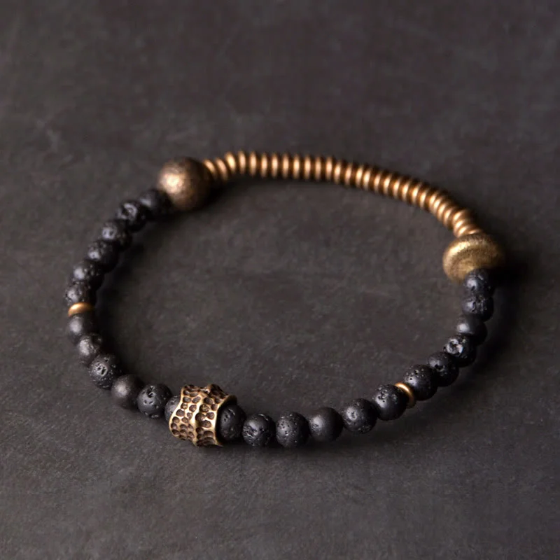 Men's Metal Chain Bracelets-Buddha Stones Support Healing Lava Rock Beads Copper Bracelet Men's Metal Chain Bracelets-Buddha Stones Support Healing Lava Rock Beads Copper Bracelet