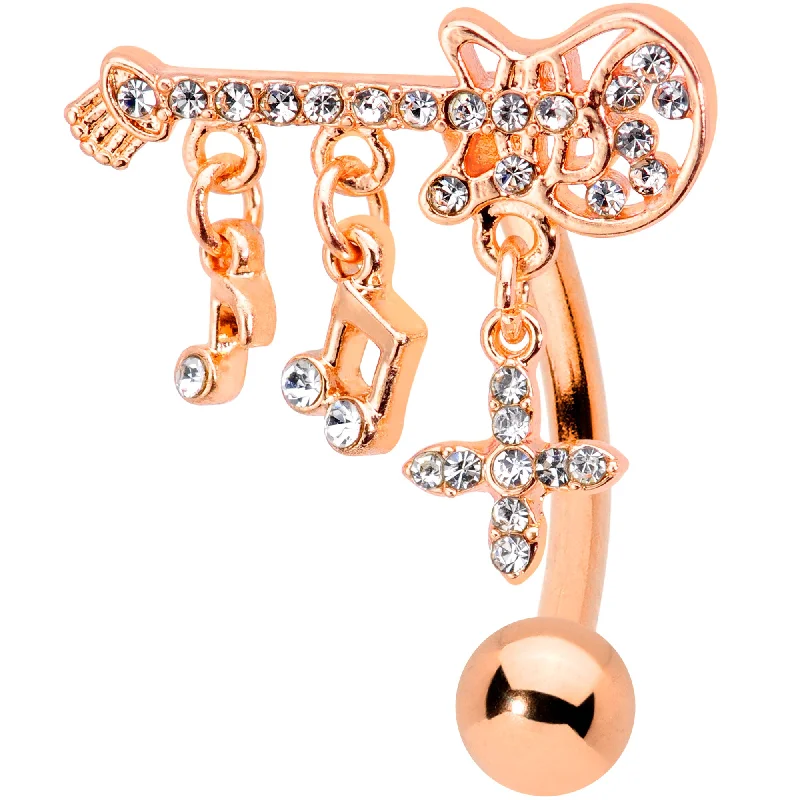 Belly Rings for Creative Fashionistas -Clear CZ Gem Rose Gold Tone Rock Star Music Guitar Belly Ring Belly Rings for Creative Fashionistas -Clear CZ Gem Rose Gold Tone Rock Star Music Guitar Belly Ring