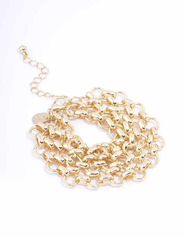 Bridesmaid Bangles for Women-Gold Layered Row Chain Bracelet