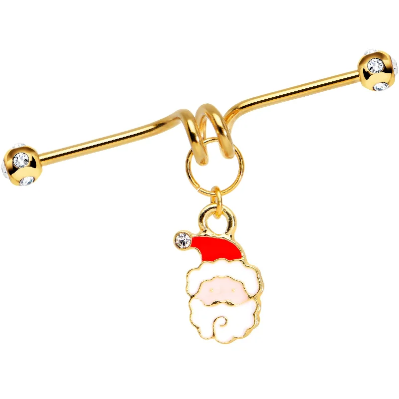 Women's Earrings – Elegant Designs for Every Personality--Gold Tone Anodized Jolly Santa Dangle Industrial Barbell 40mm Women's Earrings – Elegant Designs for Every Personality--Gold Tone Anodized Jolly Santa Dangle Industrial Barbell 40mm
