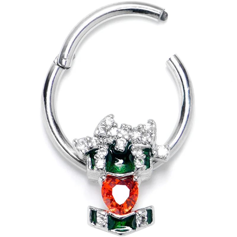 Stylish and Affordable Nose Rings for Women -16 Gauge 3/8 Green Red Gem Holiday Abstract Heart Hinged Segment Ring Stylish and Affordable Nose Rings for Women -16 Gauge 3/8 Green Red Gem Holiday Abstract Heart Hinged Segment Ring