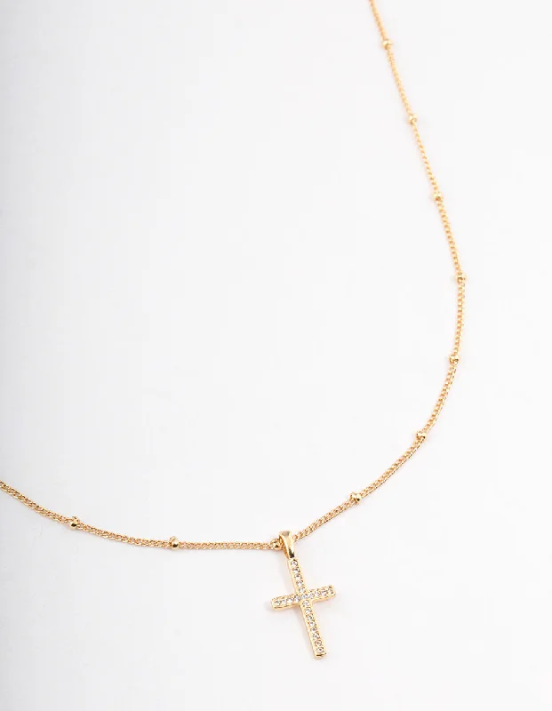 Shop Classic Women's  Necklaces & Pendants with a Modern Twist-Gold Plated Brass Cubic Zirconia Paved Cross Necklace