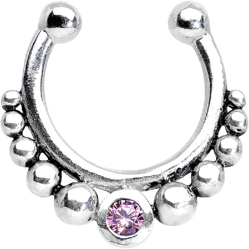 Nose Rings for All Styles -Look At Me Pink Gem and Ball 925 Sterling Silver Clip On Fake Septum Ring Nose Rings for All Styles -Look At Me Pink Gem and Ball 925 Sterling Silver Clip On Fake Septum Ring
