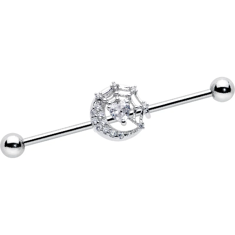 Women's Earrings – Elegant Designs for Every Personality--14 Gauge Clear CZ Gem Heart Web Moon Industrial Barbell 38mm Women's Earrings – Elegant Designs for Every Personality--14 Gauge Clear CZ Gem Heart Web Moon Industrial Barbell 38mm