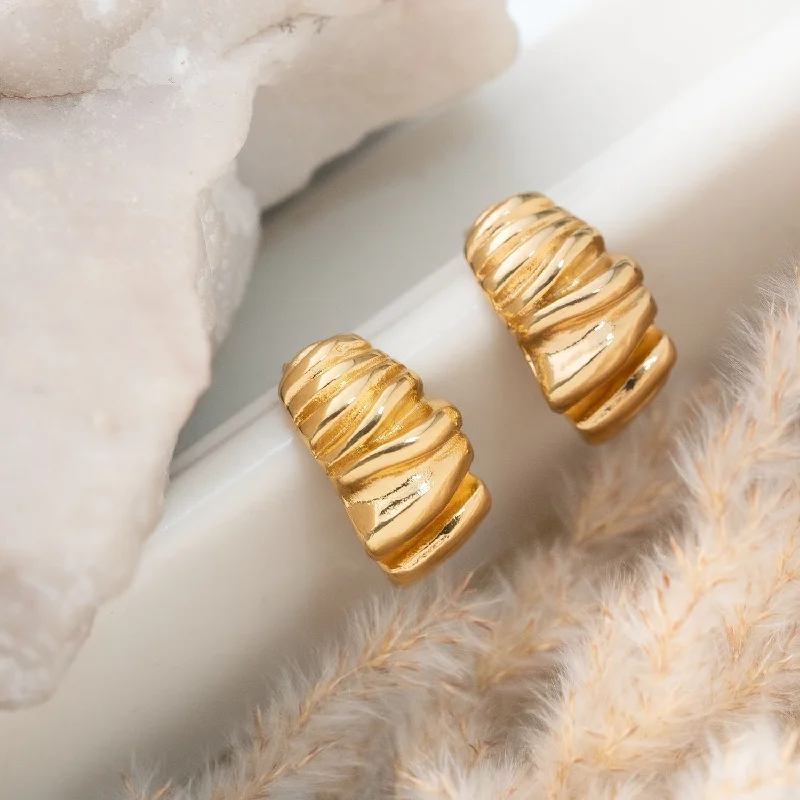Colorful Bangle Sets for Women-Isabelle Textured 18K Hoop Earrings