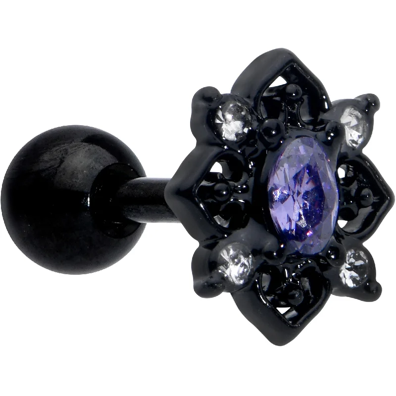 Women's Earrings – Elegant Designs for Every Personality--16 Gauge 1/4 Purple Gem Black Scrolling Hearts Cartilage Tragus Earring Women's Earrings – Elegant Designs for Every Personality--16 Gauge 1/4 Purple Gem Black Scrolling Hearts Cartilage Tragus Earring