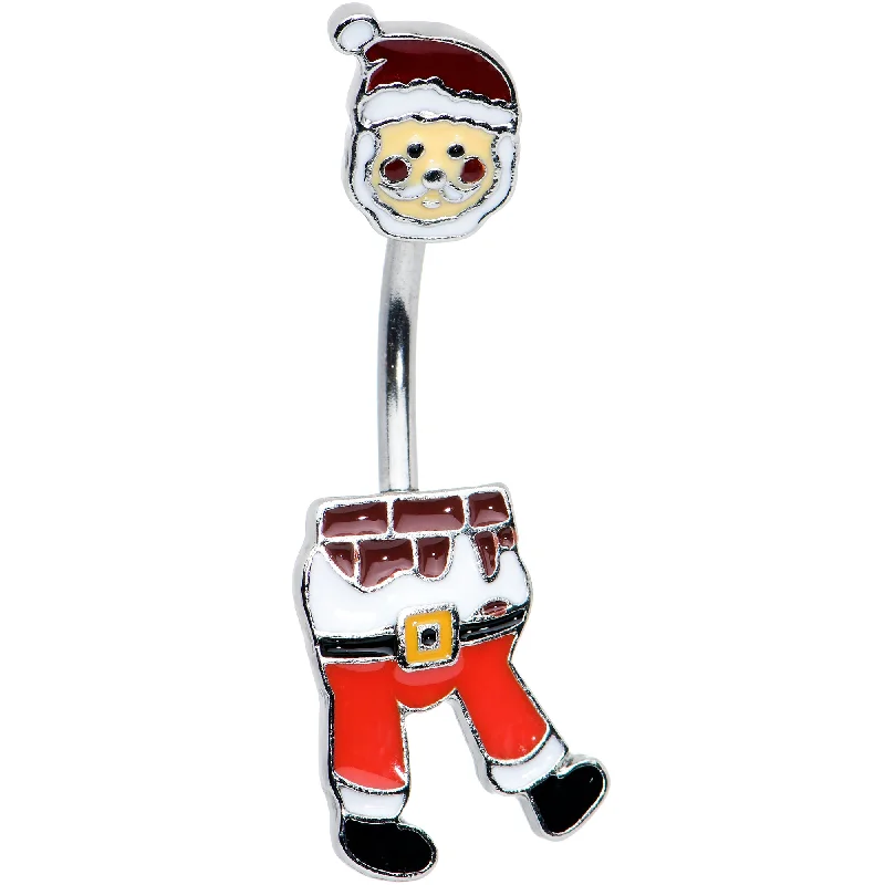 Designer Belly Rings with Creative Features -Santa Stuck in Chimney Christmas Double Mount Belly Ring Designer Belly Rings with Creative Features -Santa Stuck in Chimney Christmas Double Mount Belly Ring