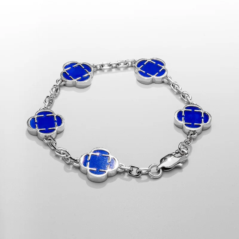 Trendy Cuff Bracelets for Men-Blue Clover Stone Bracelet (Silver)