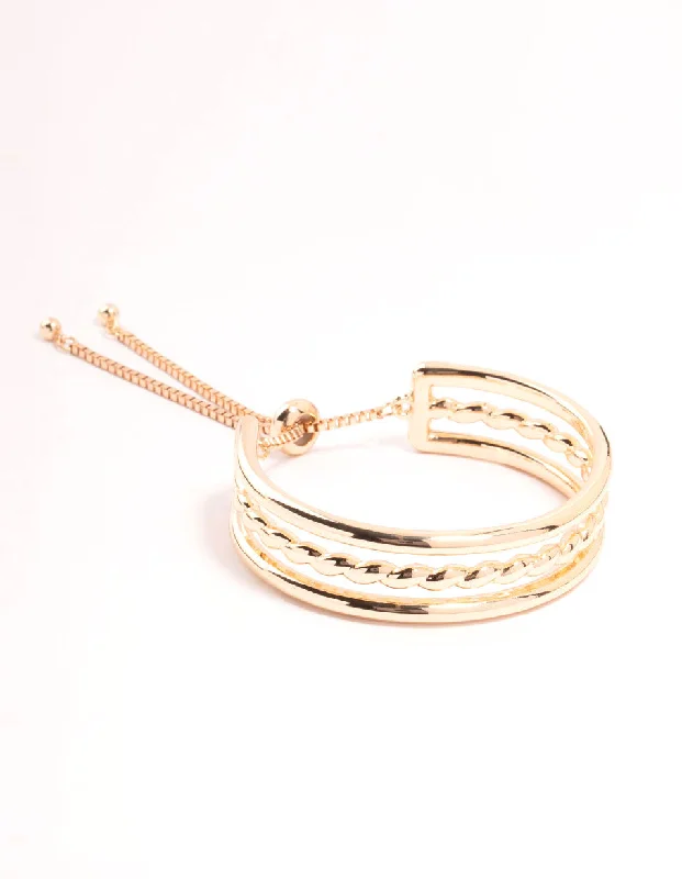 Casual Silver Bangles for Women-Gold Twisted Toggle Bracelet