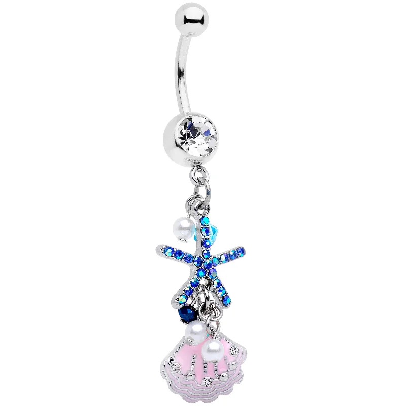 Custom Belly Rings for Fashionable Touch -Clear Blue Gem Ocean Treasure Nautical Dangle Belly Ring Custom Belly Rings for Fashionable Touch -Clear Blue Gem Ocean Treasure Nautical Dangle Belly Ring