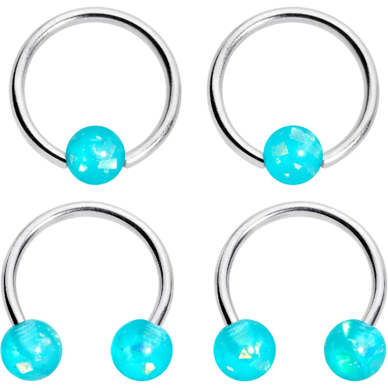 Women's Earrings – Elegant Designs for Every Personality--16 Gauge 3/8 Green Faux Opal Horseshoe BCR Captive Ring Set of 4