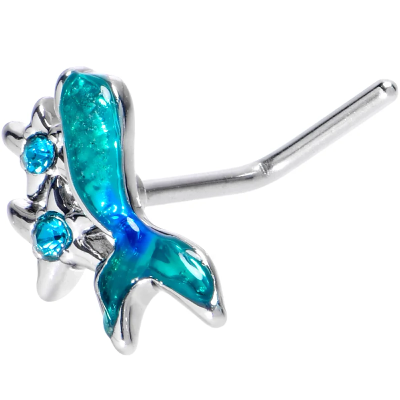 Nose Rings with Hooks -20 Gauge 7mm Blue Gem Blue Mermaid Tail Stars L Shape Nose Ring Nose Rings with Hooks -20 Gauge 7mm Blue Gem Blue Mermaid Tail Stars L Shape Nose Ring