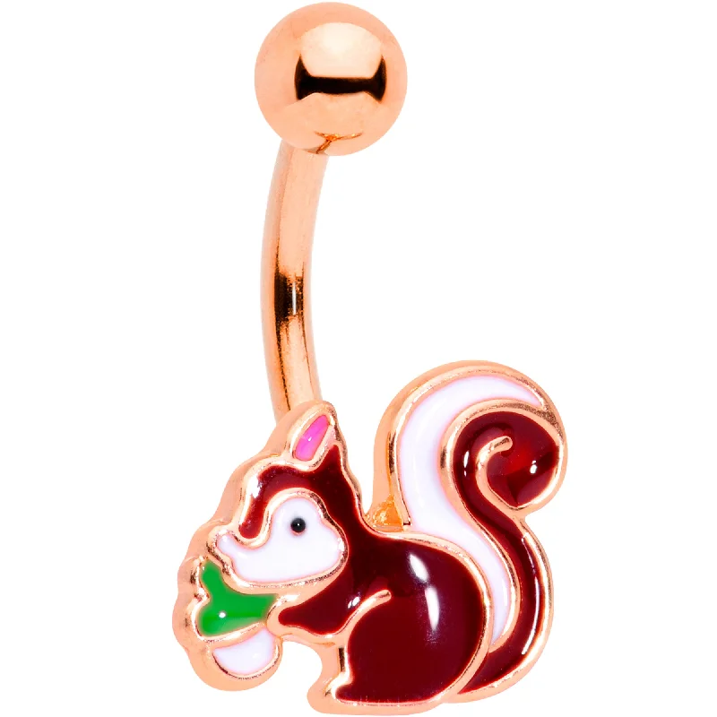 Custom Belly Rings for Personal Flair -Rose Gold Tone Snacking Squirrel Belly Ring