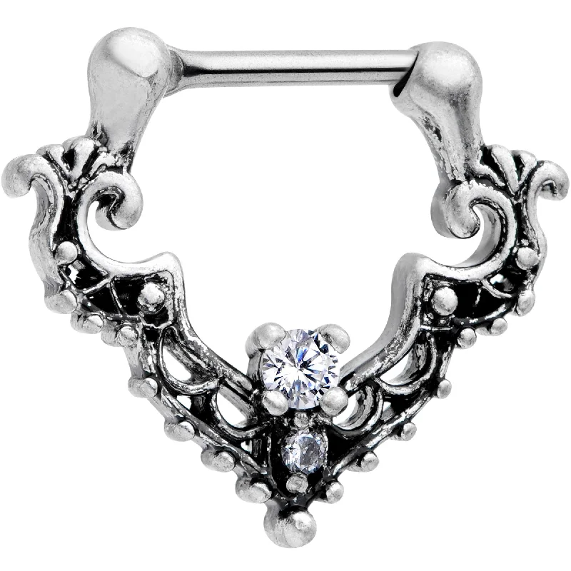 Unique and Stylish Nose Rings for All -16 Gauge 5/16 Clear CZ Gem Abstract Bat Septum Clicker Unique and Stylish Nose Rings for All -16 Gauge 5/16 Clear CZ Gem Abstract Bat Septum Clicker