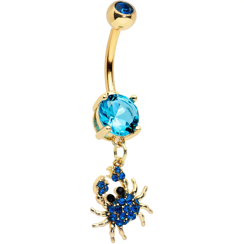 Unique Belly Rings with Glittering Stones -Blue Gem Gold Tone Blue Crab Nautical Dangle Belly Ring Unique Belly Rings with Glittering Stones -Blue Gem Gold Tone Blue Crab Nautical Dangle Belly Ring