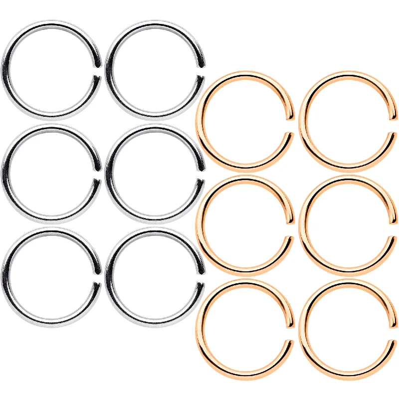 Nose Rings for Beautiful Fashion Statement -18 Gauge 5/16 Steel Rose Gold Tone Anodized Seamless Circular Ring Set of 12 Nose Rings for Beautiful Fashion Statement -18 Gauge 5/16 Steel Rose Gold Tone Anodized Seamless Circular Ring Set of 12