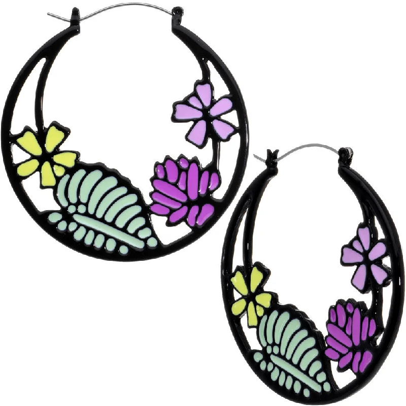 Women's Earrings – Elegant Designs for Every Personality--Pink Purple Green Floral Bouquet Black Tunnel Hoop Earrings Women's Earrings – Elegant Designs for Every Personality--Pink Purple Green Floral Bouquet Black Tunnel Hoop Earrings