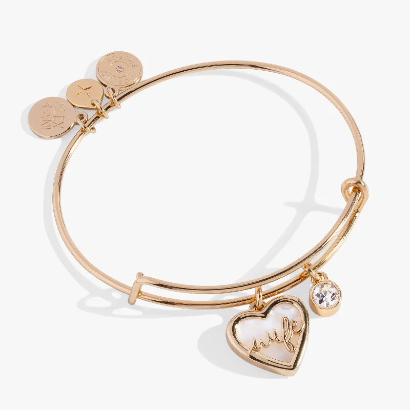 Large Cuff Bangles for Women-Mother of Pearl Wife Heart Bangle