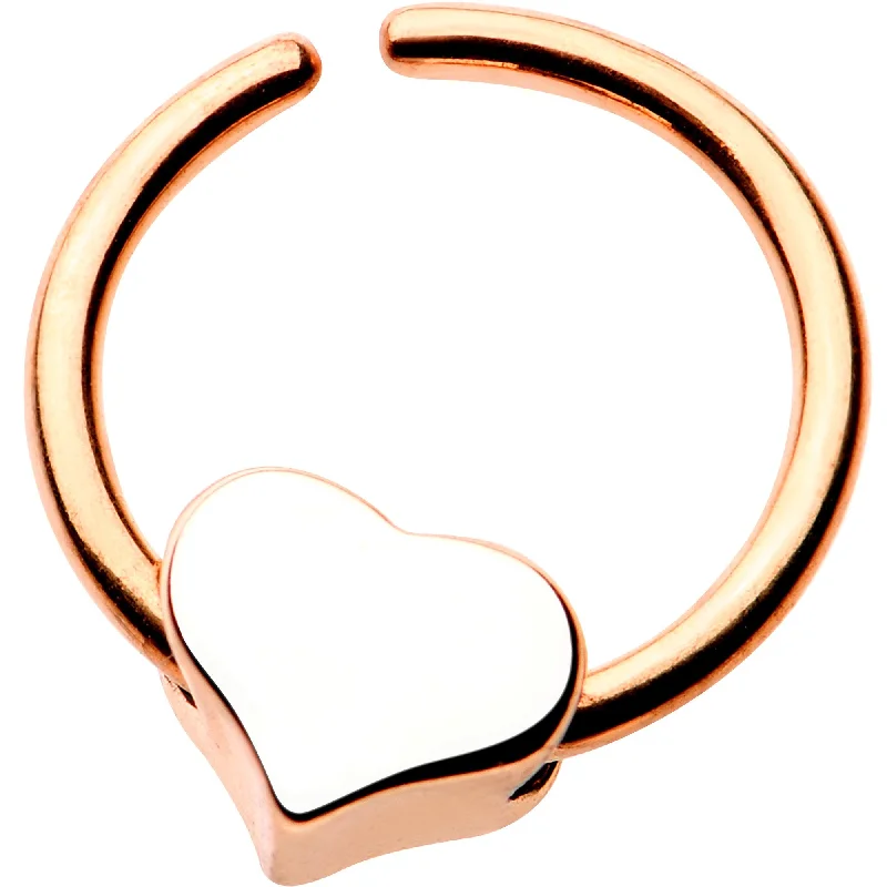 Elegant Nose Rings with Beautiful Designs -5/16 Annealed Rose Gold IP Steel Heart Seamless Circular Ring Elegant Nose Rings with Beautiful Designs -5/16 Annealed Rose Gold IP Steel Heart Seamless Circular Ring