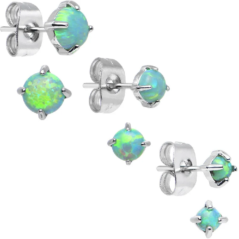 Women's Earrings – Elegant Designs for Every Personality--Brilliant Green Synthetic Opal Stud Earrings 3 Pair Set Women's Earrings – Elegant Designs for Every Personality--Brilliant Green Synthetic Opal Stud Earrings 3 Pair Set