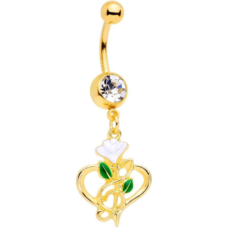 Belly Rings for Casual Fashion -Clear Gem Gold Tone Heart Music Valentines Day Dangle Belly Ring Belly Rings for Casual Fashion -Clear Gem Gold Tone Heart Music Valentines Day Dangle Belly Ring