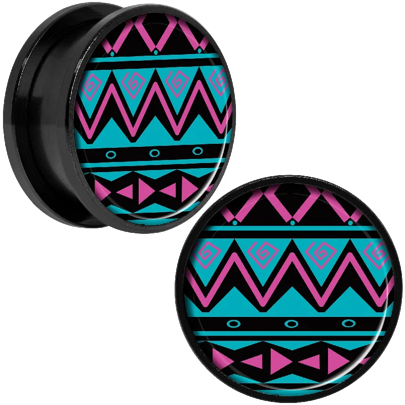 Women's Earrings – Elegant Designs for Every Personality--Pink Teal Tribal Print Black Anodized Screw Fit Plug Set 20mm Women's Earrings – Elegant Designs for Every Personality--Pink Teal Tribal Print Black Anodized Screw Fit Plug Set 20mm